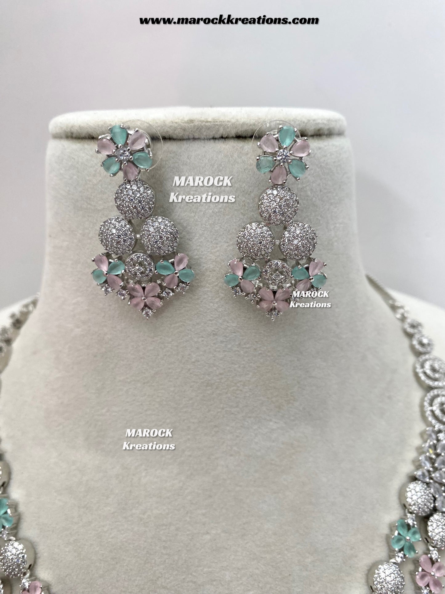 Kristin Silver American Diamond triple layer Necklace set