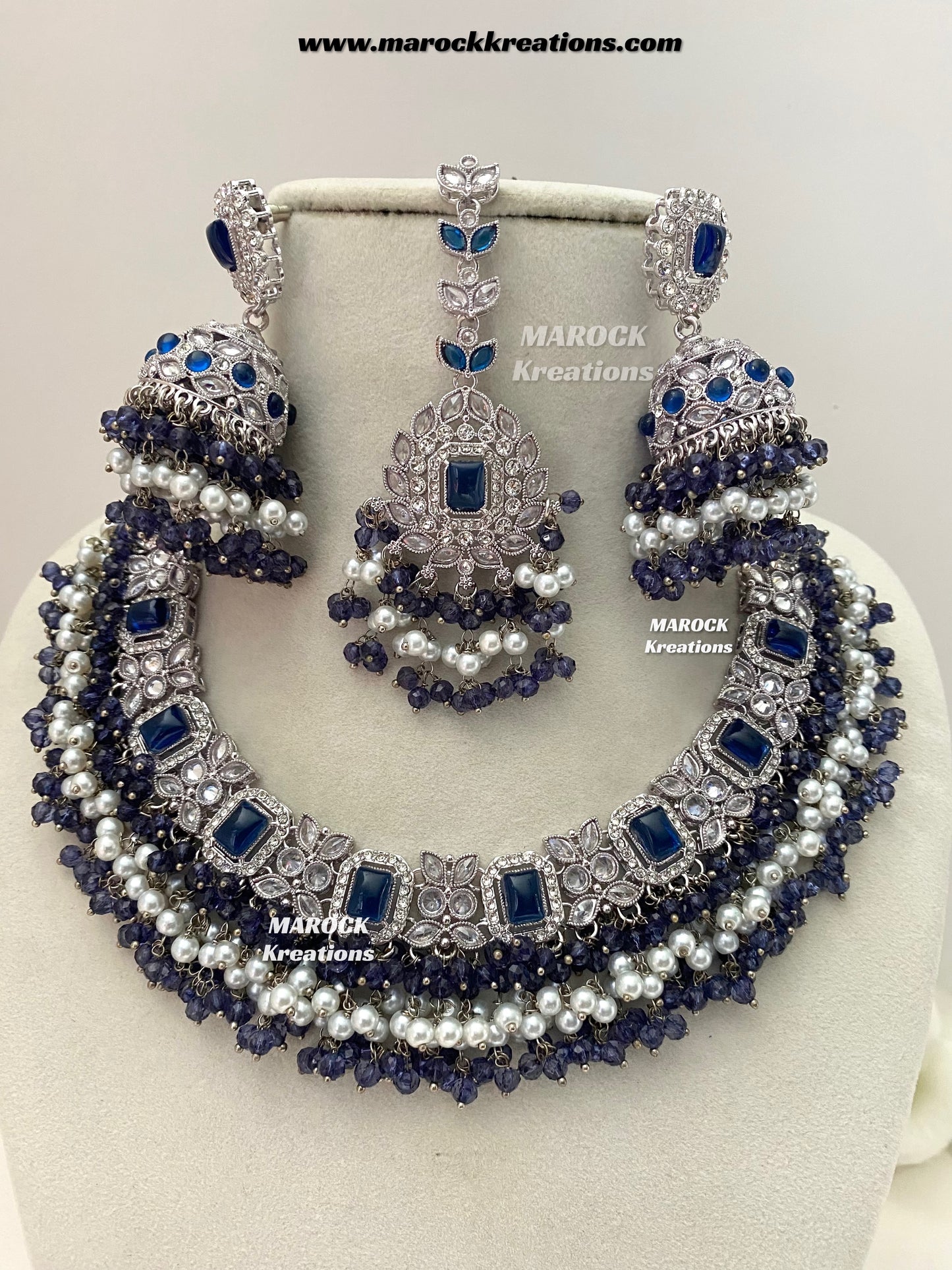 Tashfeen Silver Polki Choker/necklace set