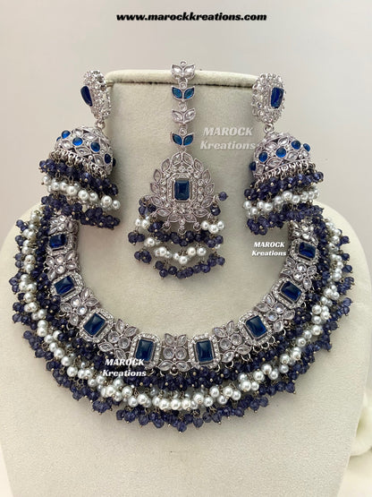 Tashfeen Silver Polki Choker/necklace set