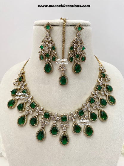 Erona Antique Gold American Diamond Statement Necklace set