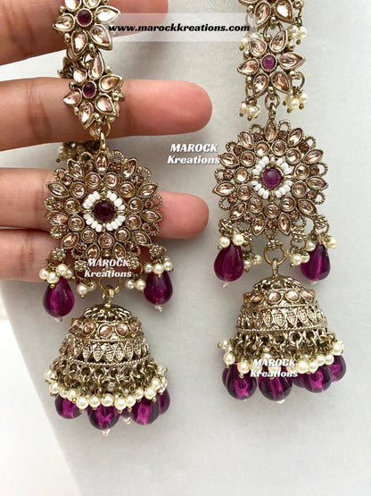 Bollywood style Polki Bahubali Jhumki Earrings comes with saharey