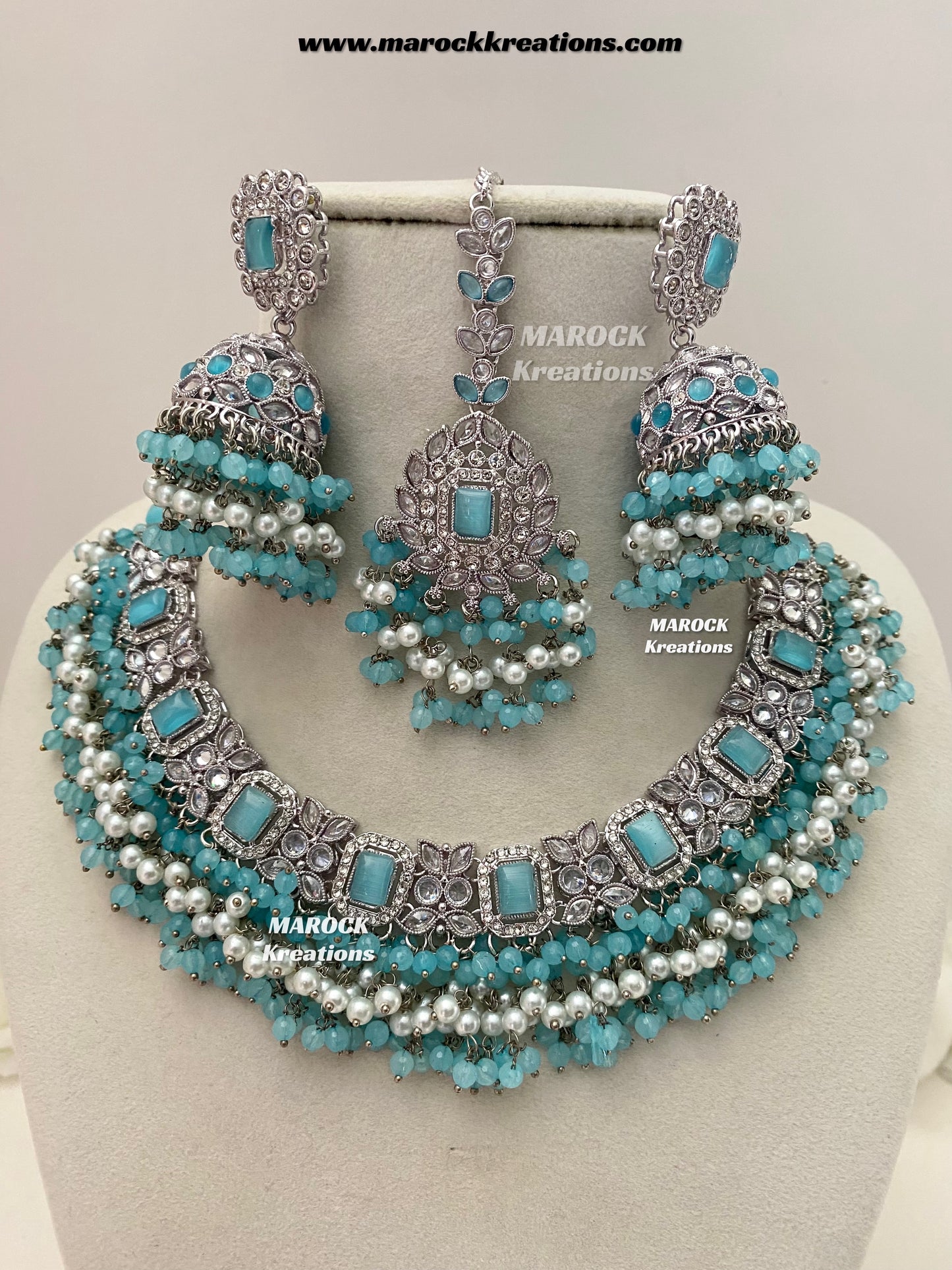 Tashfeen Silver Polki Choker/necklace set