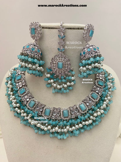 Tashfeen Silver Polki Choker/necklace set