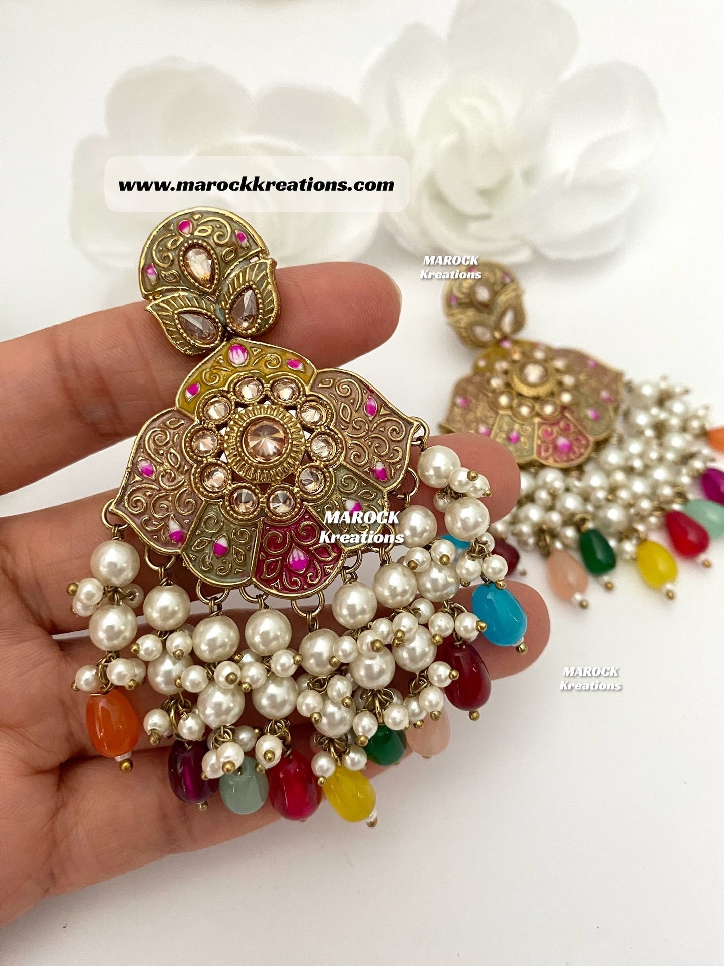 Premium Quality Polki Meenakari Statement Earrings