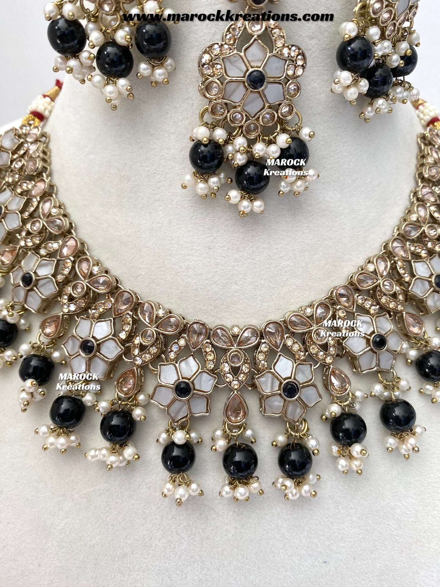 Arpan Antique Gold Polki MOP Statement Necklace set