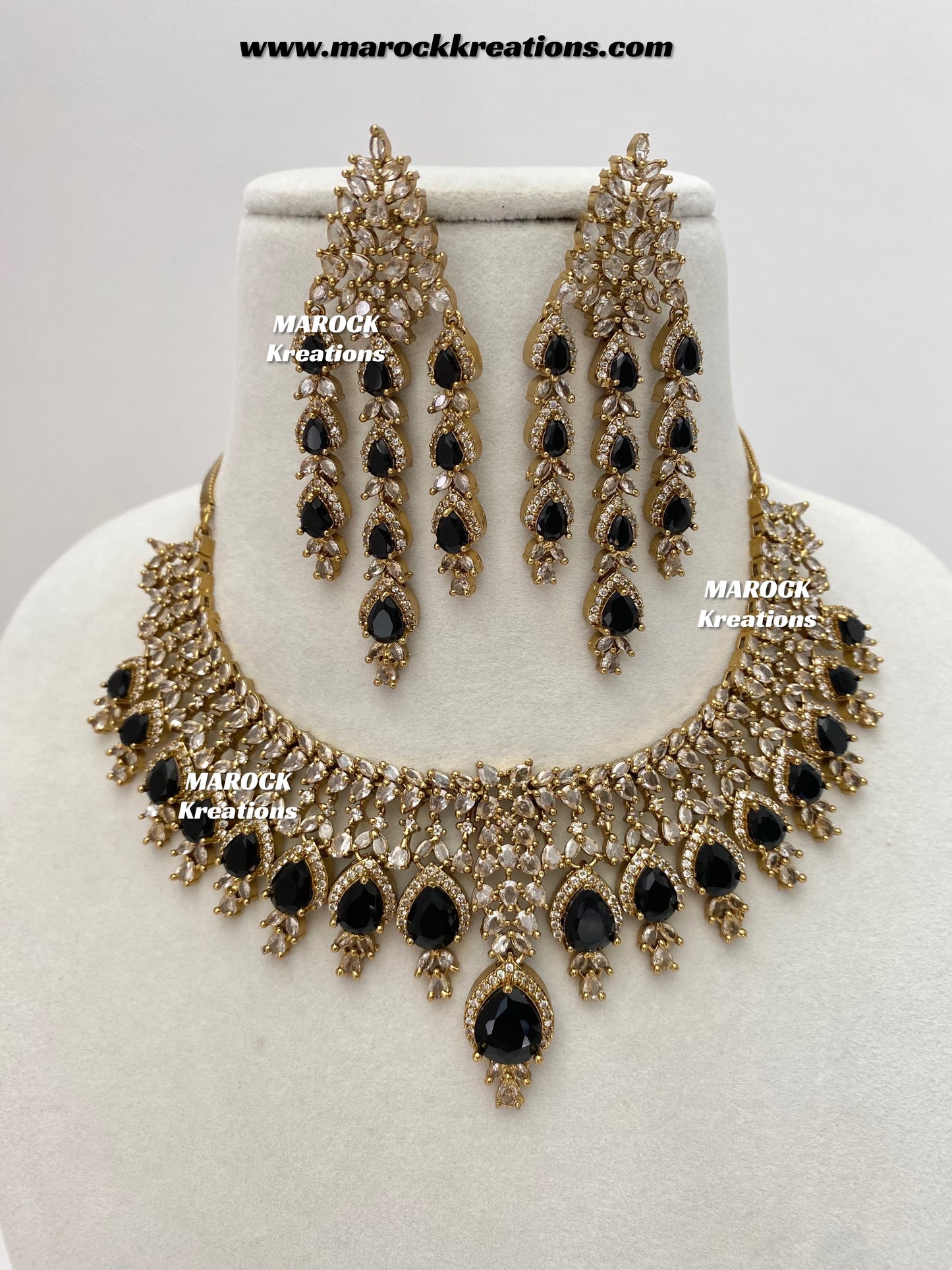 Naima Antique Gold American diamond Statement Necklace set