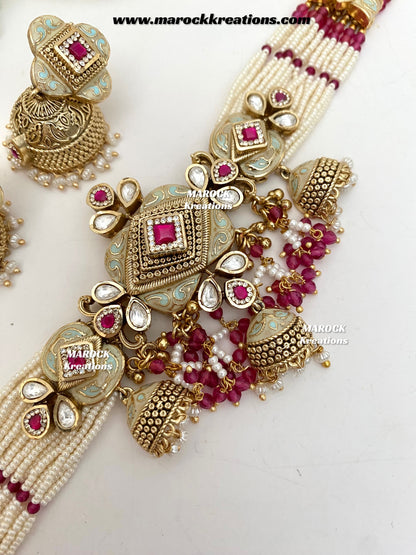 Habibi Premium Quality Gold plated Rajwadi Meenakari choker set