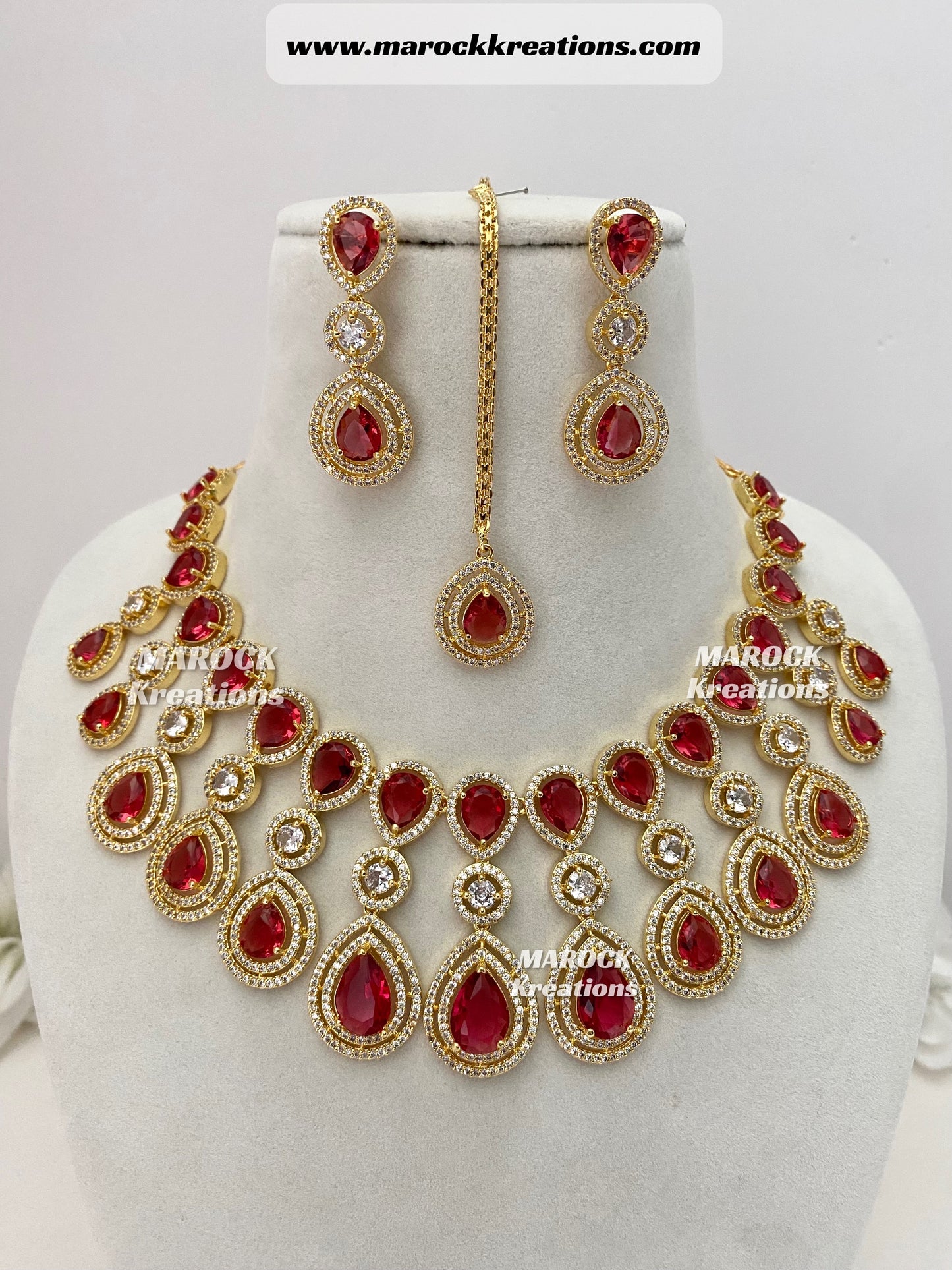 Soha Golden American Diamond Necklace set