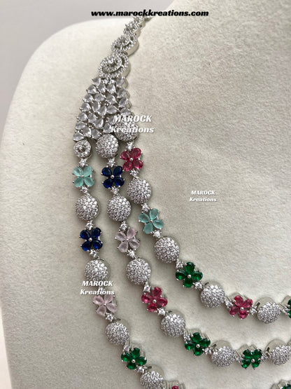 Kristin Silver American Diamond triple layer Necklace set