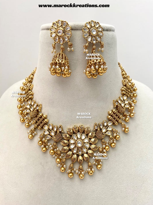 Nalini Premium Quality Gold Plated Kundan statement Necklace set