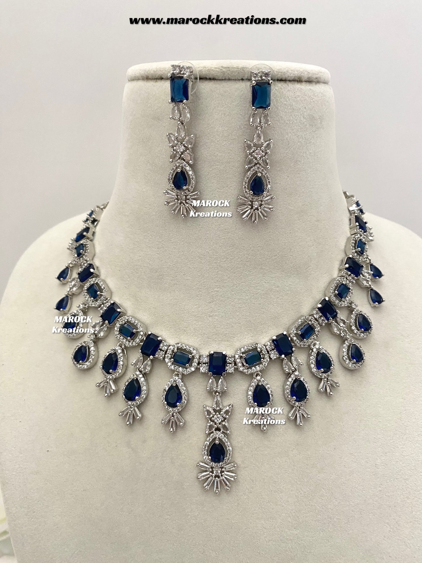 Erica Silver American Diamond Necklace set