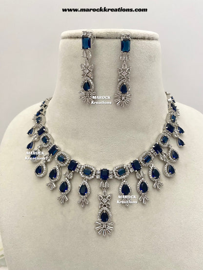 Erica Silver American Diamond Necklace set
