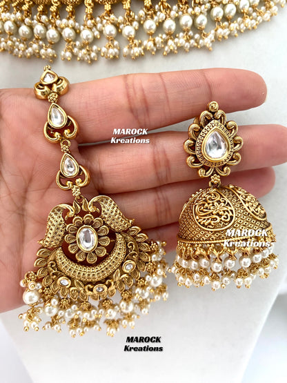 Elegant Gold Plated premium quality Kundan Statement Necklace set/Bridal set