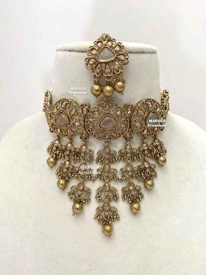 Amaira Antique Gold Polki choker set