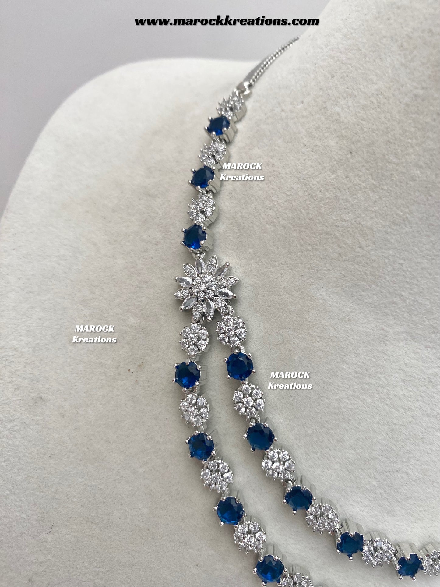 Sumra Silver American Diamond Double layer Necklace set  on