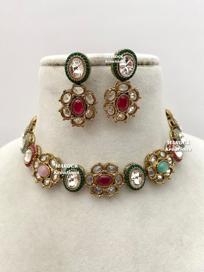 Arina Premium Quality Kundan Single line necklace set