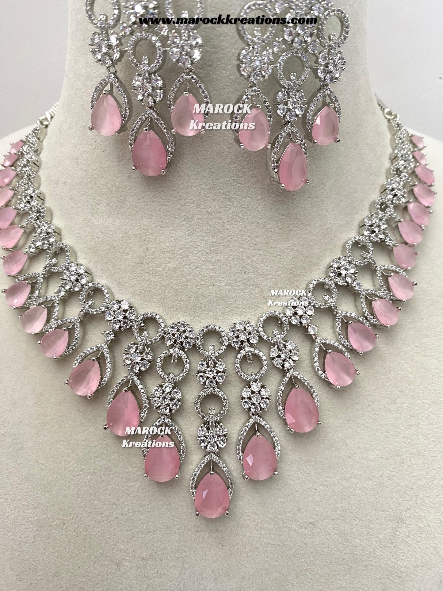 Anshika Silver American Diamond Necklace set