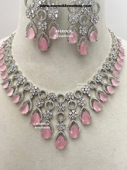 Anshika Silver American Diamond Necklace set