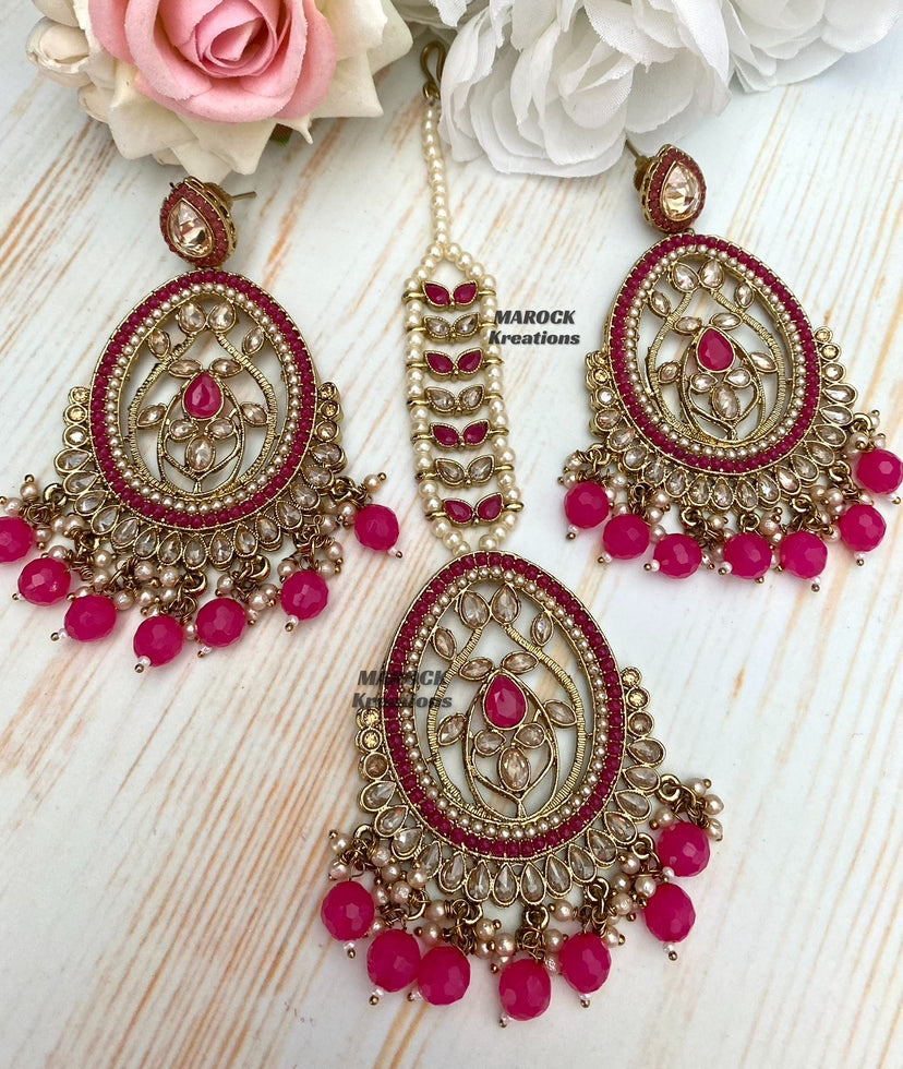 Antique Gold Polki Earrings and tikka set