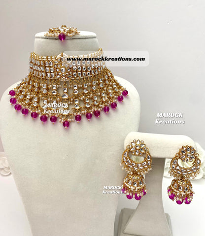 Statement Kundan Necklace set comes with Jhumki Earrings and Tikka