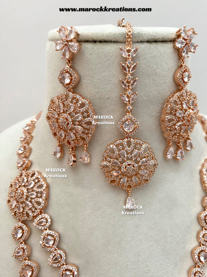 Shiba Rose Gold American Diamond double layer Necklace set