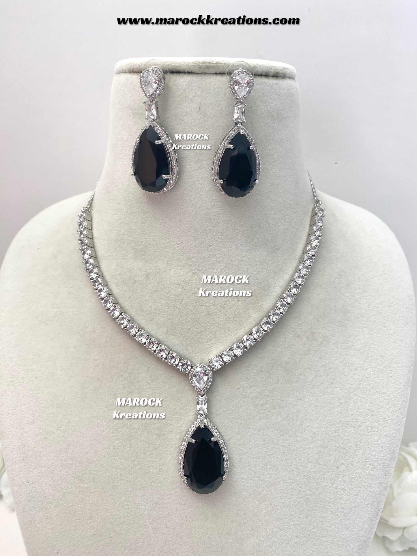 Ambreen Silver American Diamond Necklace set