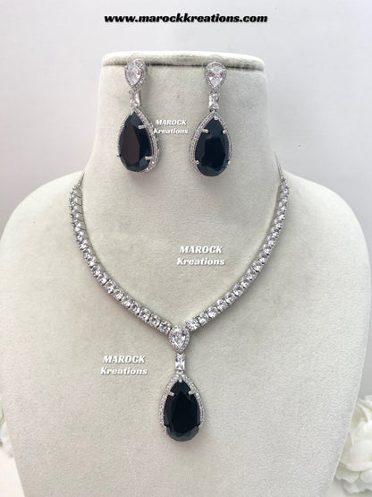 Ambreen Silver American Diamond Necklace set