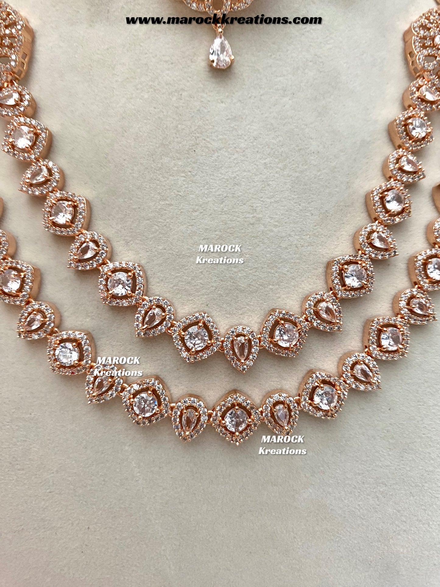 Shiba Rose Gold American Diamond double layer Necklace set