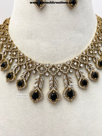 Maliha Antique Gold American Diamond Statement Necklace set