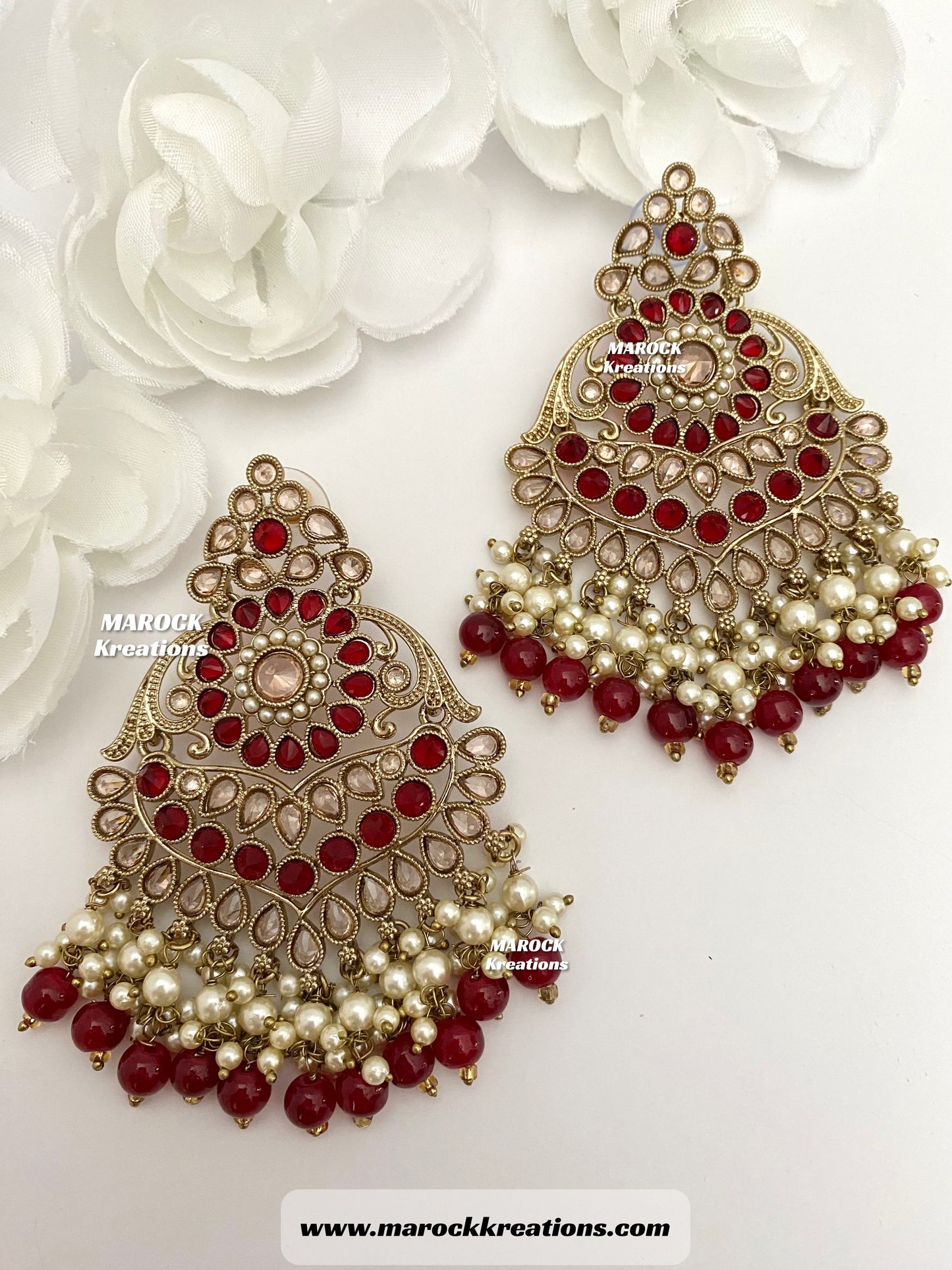 High Quality Antique Gold Polki Statement Earrings