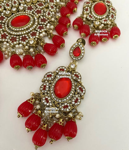 Antique Gold Pakistani Red Necklace set