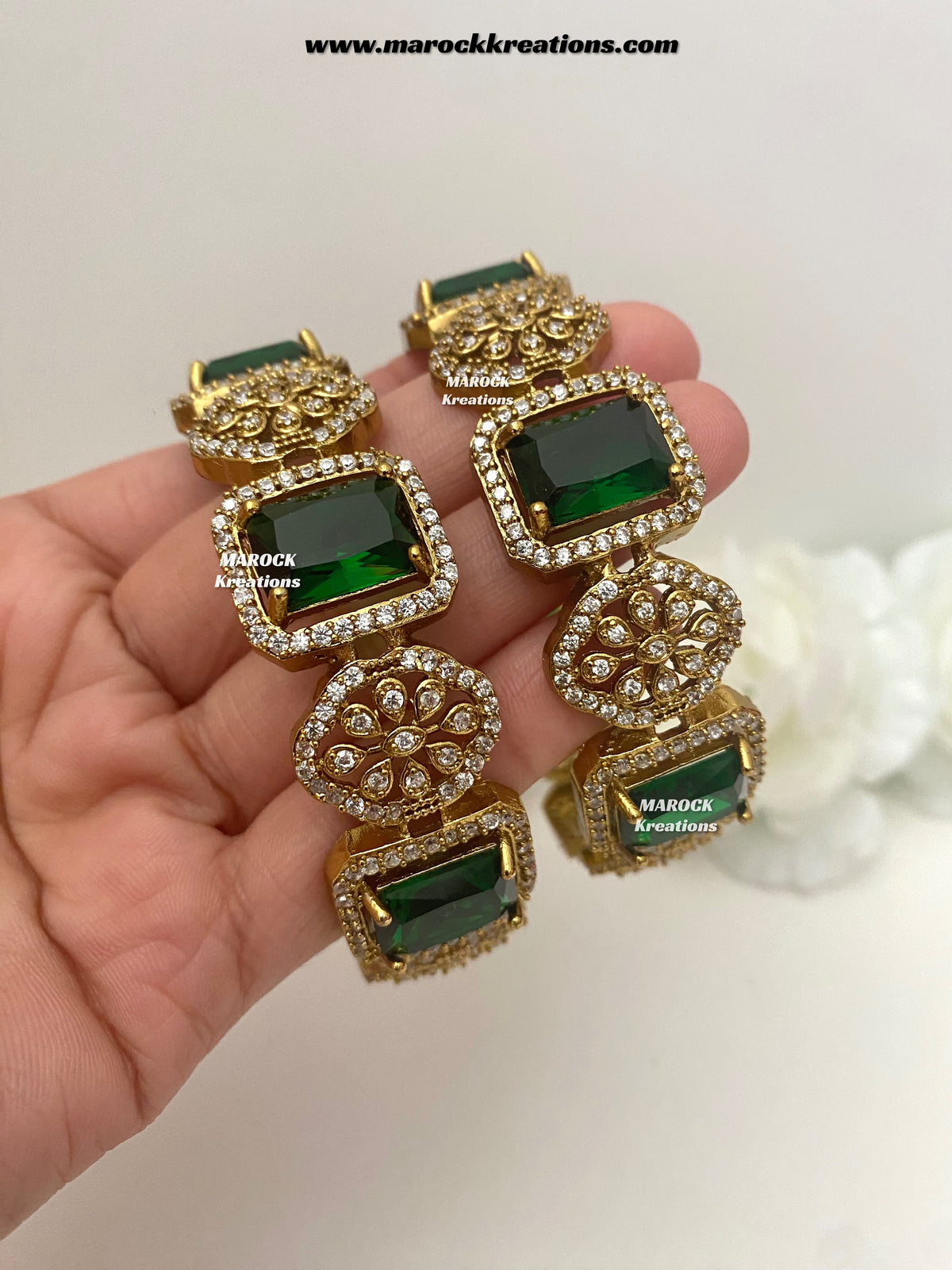 Trispa Antique Gold American Diamond Statement Bangles/Kade