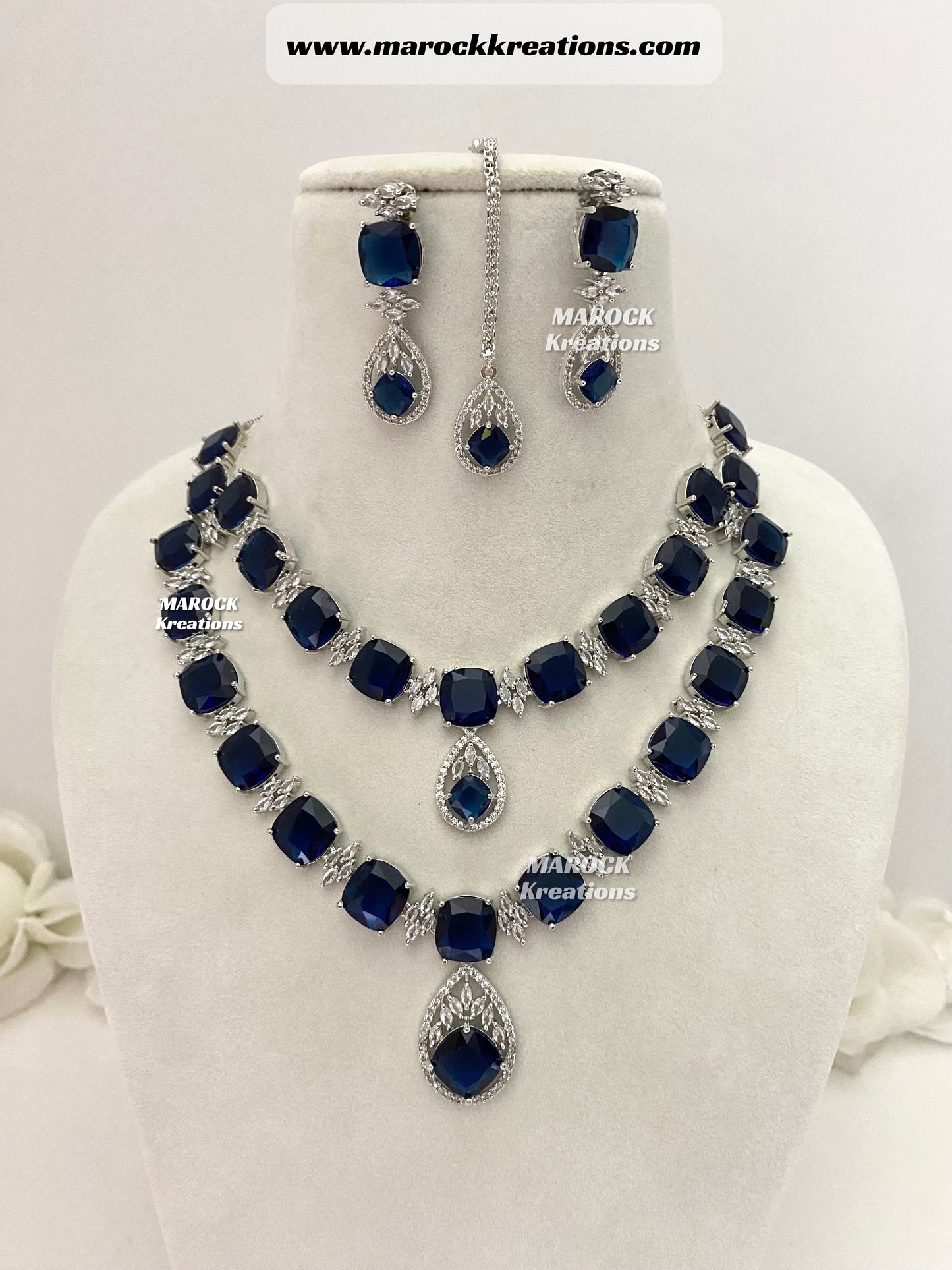 Aster Silver American Diamond Double layer Necklace set