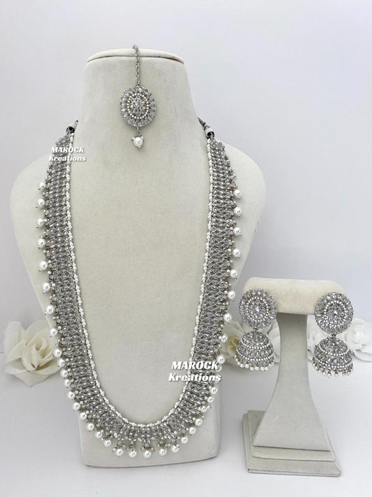 Silver White Polki Raani Haar/Long Necklace