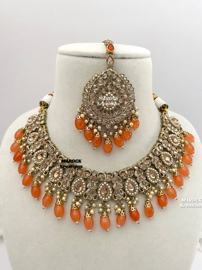 Antique Gold/Orange Polki Necklace set