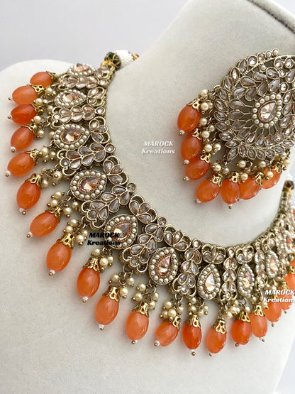 Antique Gold/Orange Polki Necklace set