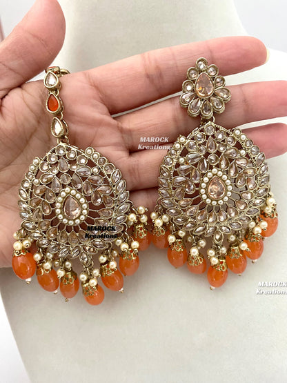 Antique Gold/Orange Polki Necklace set