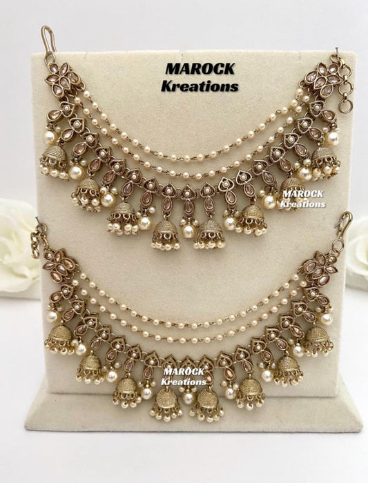 Polki Triple layer Jhumki  Saharey/Ear chains