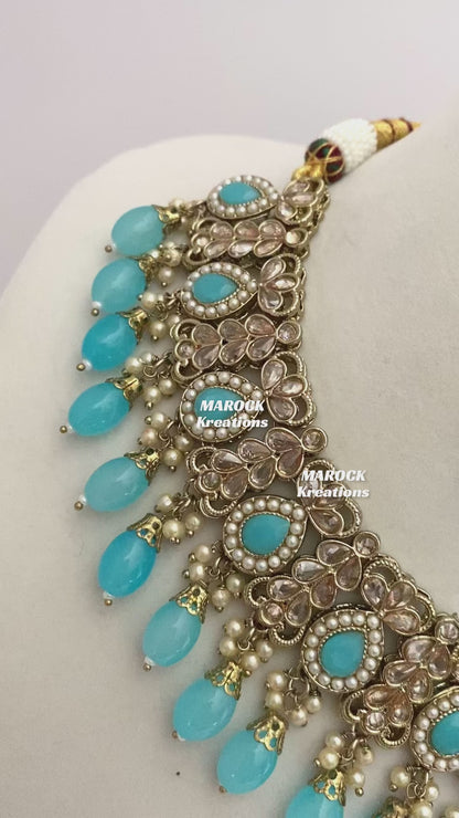 Antique Gold/Turquoise/Firozi Polki Necklace set