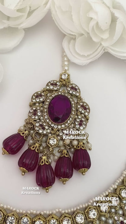 Antique Gold Pakistani Wine Necklace set