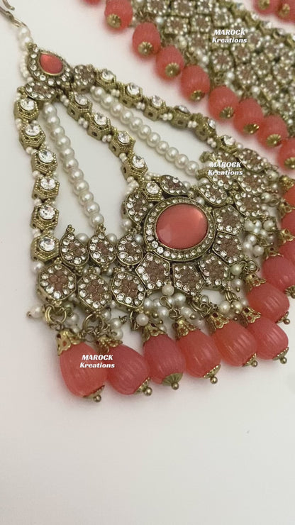 Antique Gold Pakistani Coral Necklace set