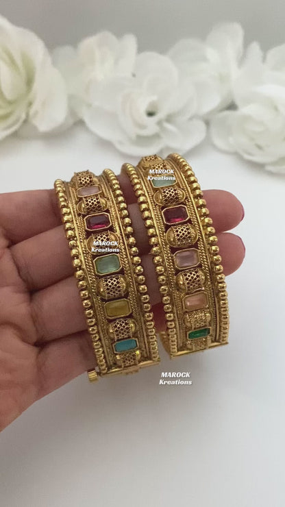 Gold plated openable Multi color kade/Bangles/Kangan