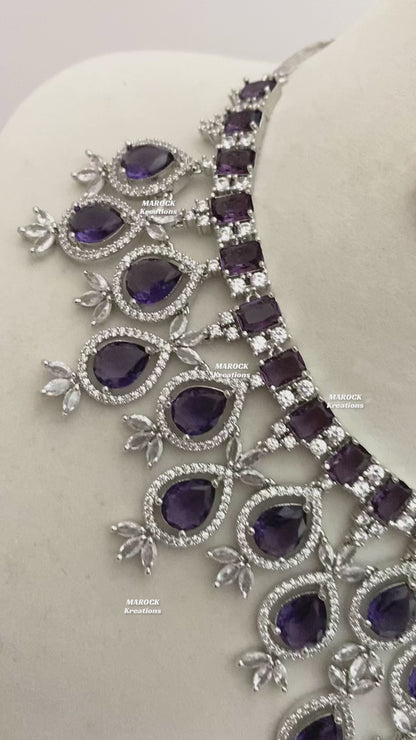 American Diamond Silver/Purple Necklace set