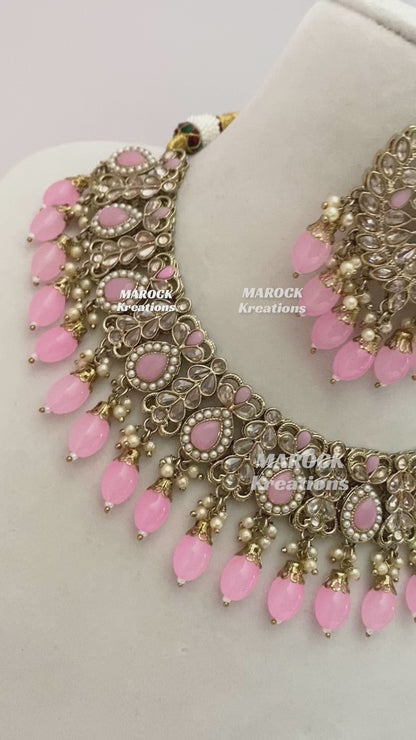 Antique Gold/Pink Polki Necklace set