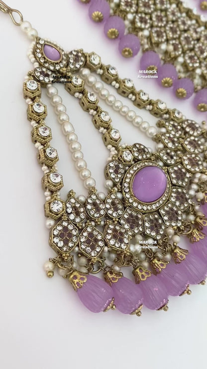 Antique Gold Pakistani Lavender Necklace set