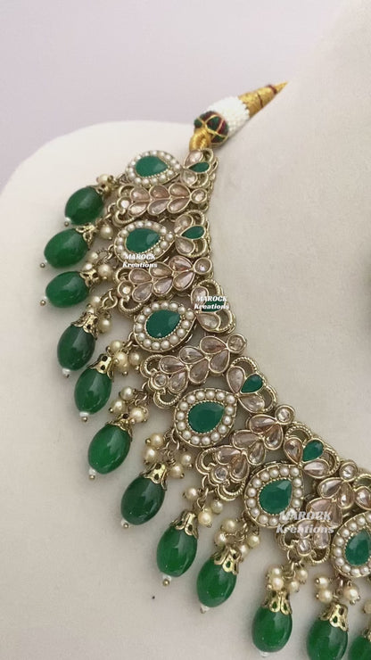 Antique Gold/Green Polki Necklace set