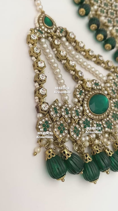 Antique Gold Pakistani Green Necklace set