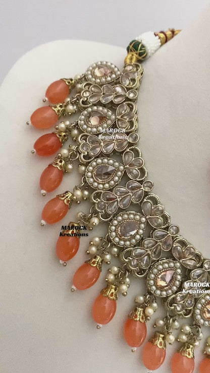 Antique Gold/Orange Polki Necklace set