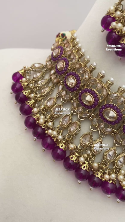 Antique Gold Polki choker sets