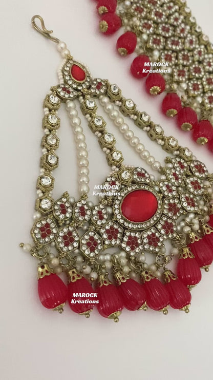 Antique Gold Pakistani Red Necklace set